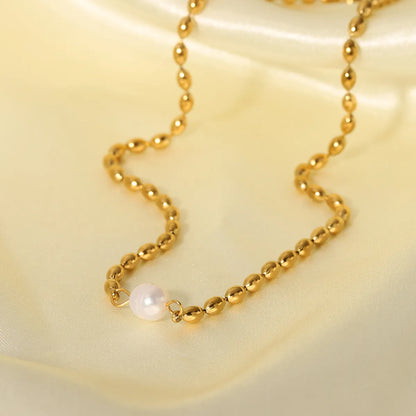 Simple Style Pearl Stainless Steel Beaded Plating 18k Gold Plated Pendant Necklace