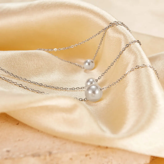 Simple Style Pearl Stainless Steel Layered Necklaces