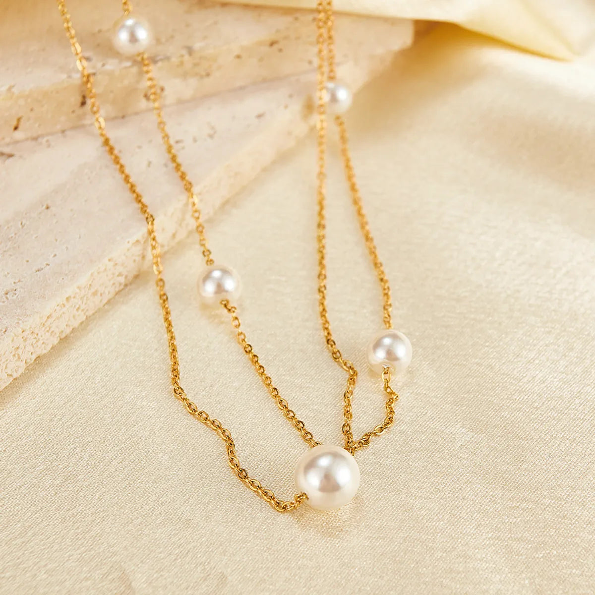 Simple Style Pearl Stainless Steel Layered Necklaces