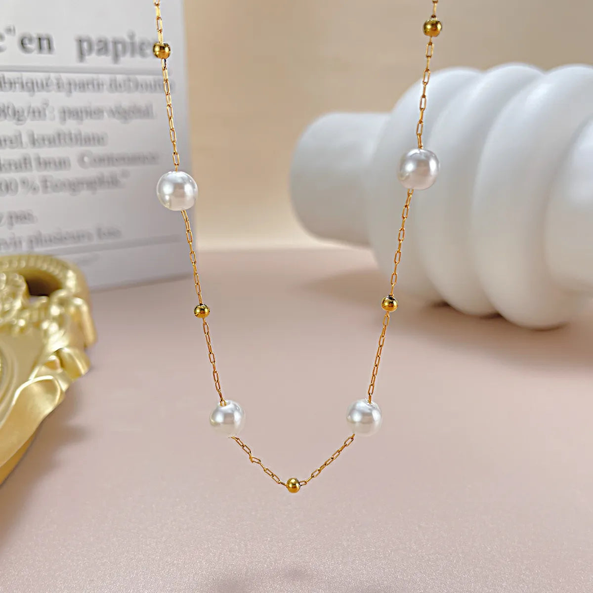 Simple Style Pearl Stainless Steel Necklace