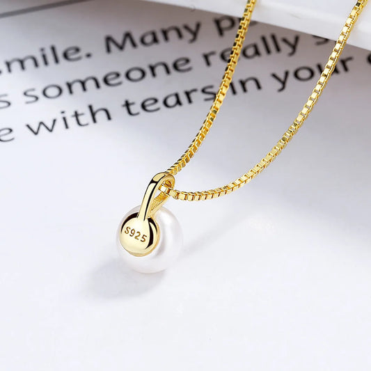 Simple Style Pearl Sterling Silver Plating Charms Pendant Necklace