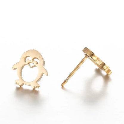 Simple Style Penguin Cat Octopus Stainless Steel Plating Hollow Out Ear Studs 1 Pair