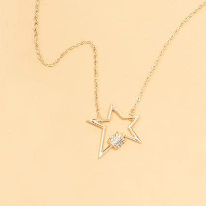 Simple Style Pentagram Alloy Plating Inlay Rhinestone Pendant Necklace