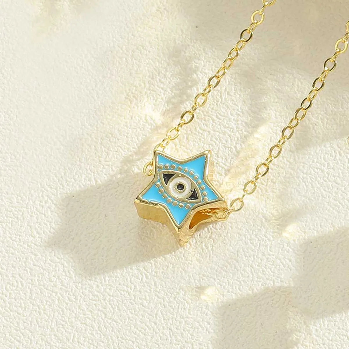 Simple Style Pentagram Devil's Eye Copper Enamel Plating 14k Gold Plated Pendant Necklace