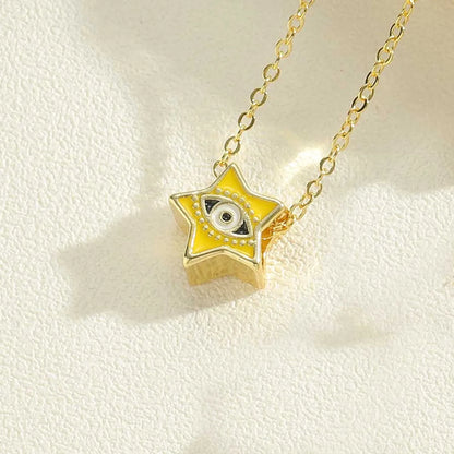 Simple Style Pentagram Devil's Eye Copper Enamel Plating 14k Gold Plated Pendant Necklace