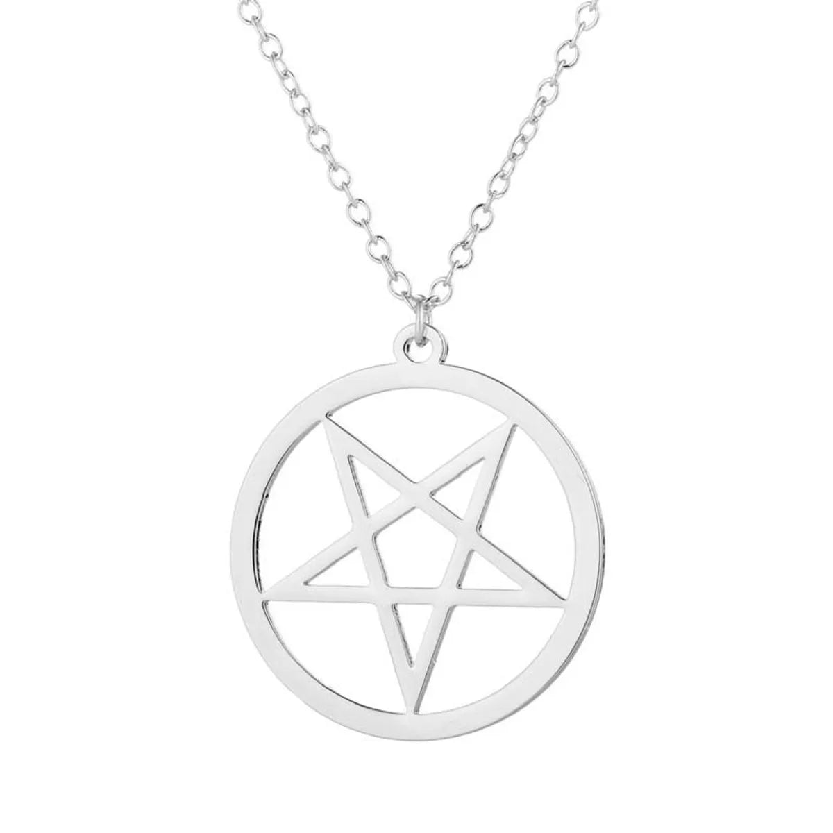 Wholesale Jewelry Simple Style Pentagram Round Alloy Iron Plating Hollow Out Pendant Necklace