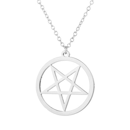 Wholesale Jewelry Simple Style Pentagram Round Alloy Iron Plating Hollow Out Pendant Necklace