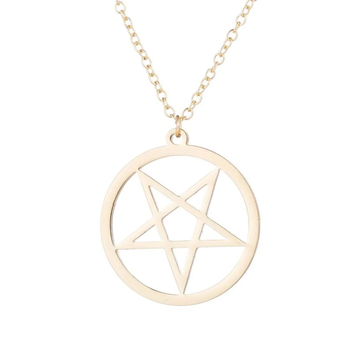 Wholesale Jewelry Simple Style Pentagram Round Alloy Iron Plating Hollow Out Pendant Necklace