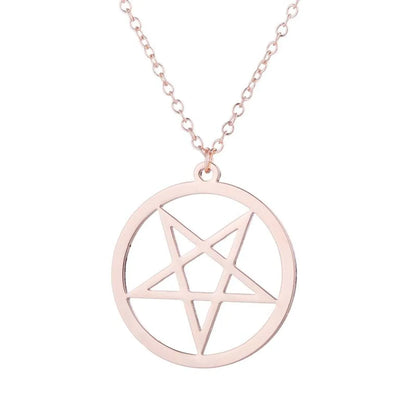 Wholesale Jewelry Simple Style Pentagram Round Alloy Iron Plating Hollow Out Pendant Necklace