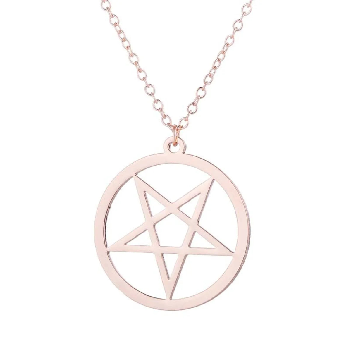 Wholesale Jewelry Simple Style Pentagram Round Alloy Iron Plating Hollow Out Pendant Necklace