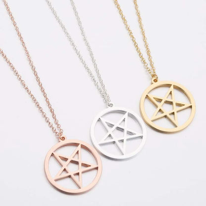 Wholesale Jewelry Simple Style Pentagram Round Alloy Iron Plating Hollow Out Pendant Necklace