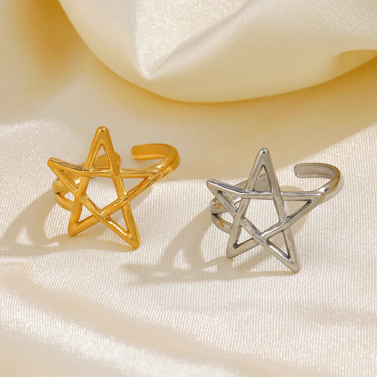 304 Stainless Steel 18K Gold Plated Simple Style Plating Pentagram Open Rings