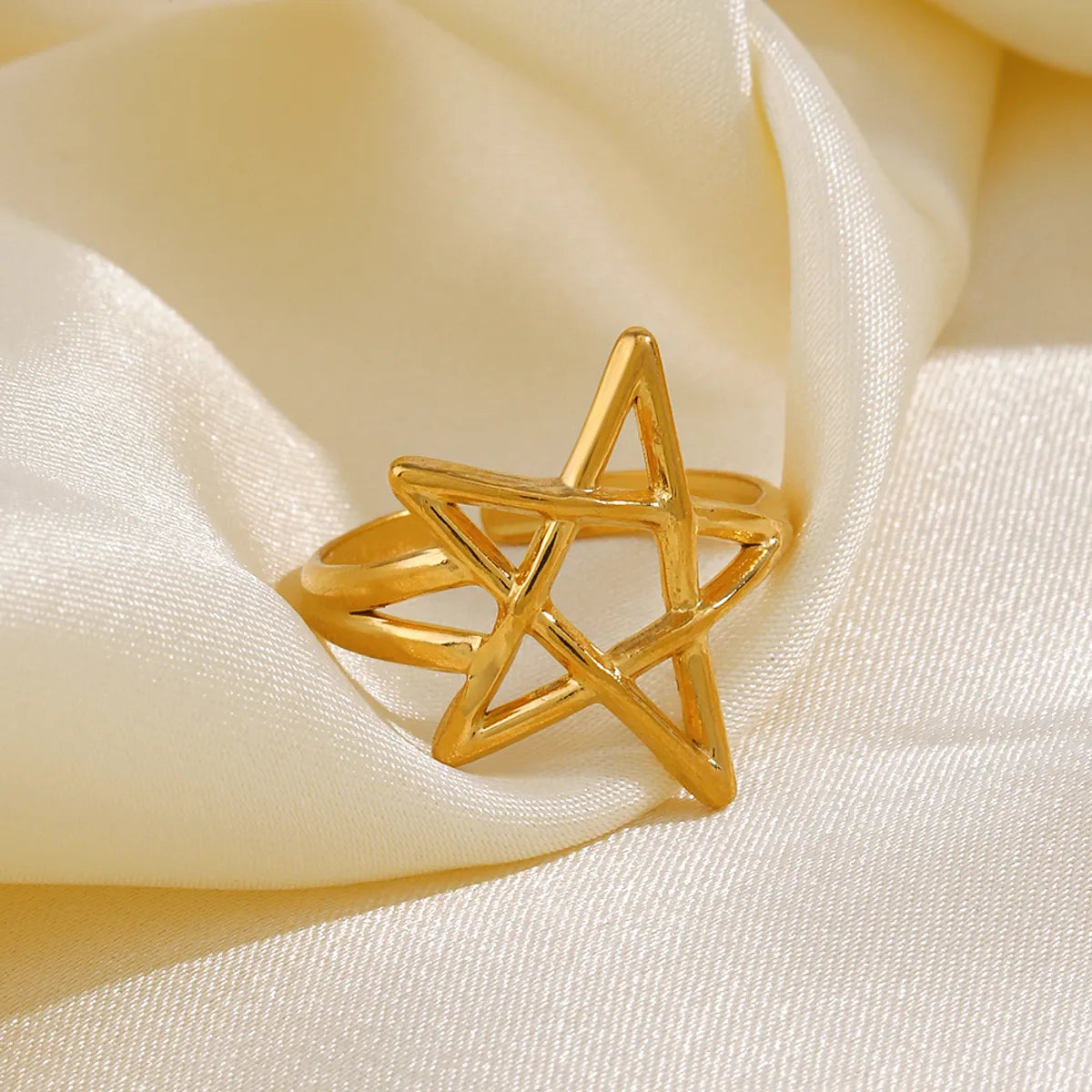 304 Stainless Steel 18K Gold Plated Simple Style Plating Pentagram Open Rings