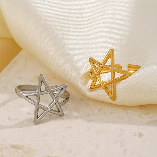 304 Stainless Steel 18K Gold Plated Simple Style Plating Pentagram Open Rings