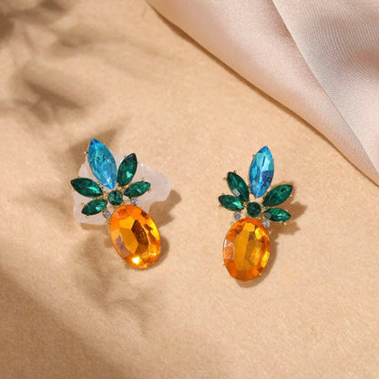 Simple Style Pineapple Alloy Inlay Rhinestones Women's Ear Studs 1 Pair