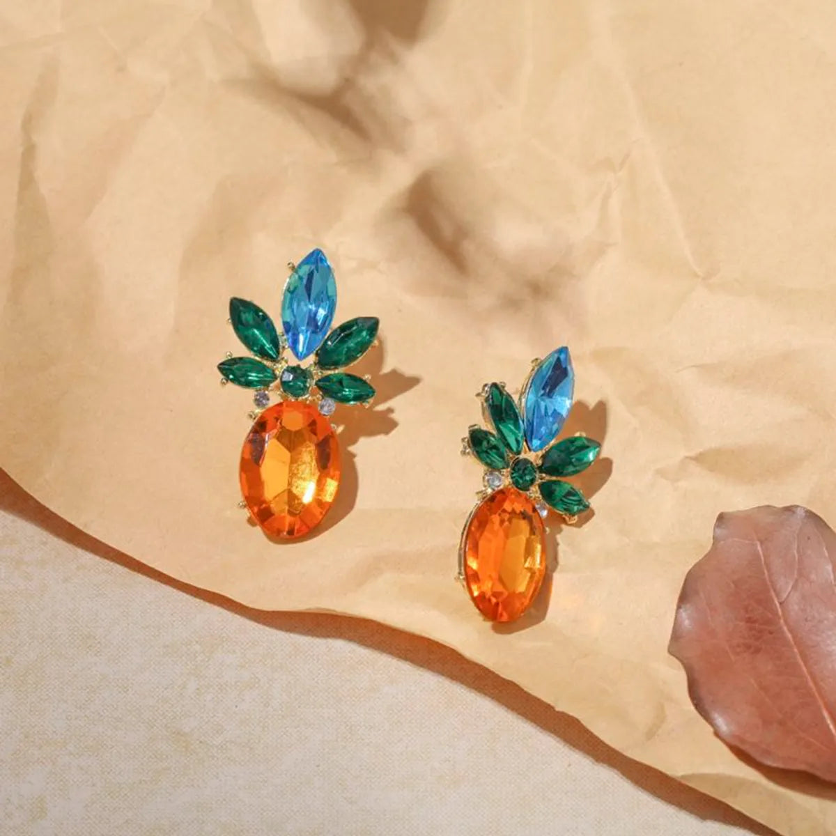 Simple Style Pineapple Alloy Inlay Rhinestones Women's Ear Studs 1 Pair