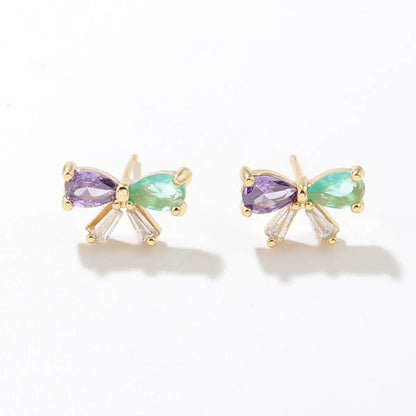 Simple Style Pineapple Bow Knot Copper Ear Studs Plating Inlay Zircon Copper Earrings