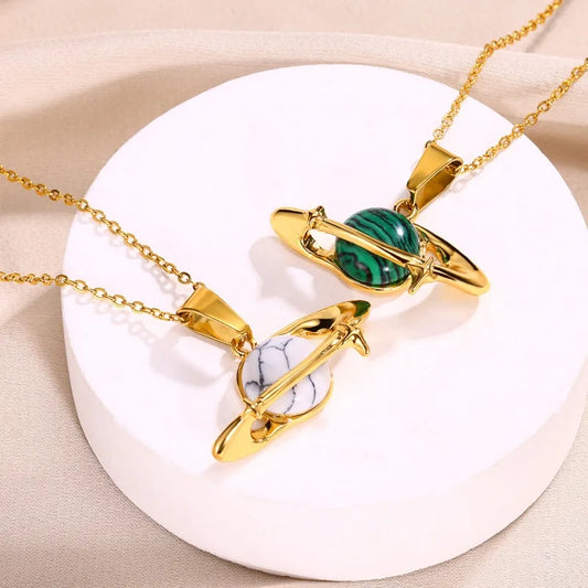 Simple Style Planet Alloy Turquoise Plating Inlay Turquoise 18K Gold Plated Women'S Pendant Necklace