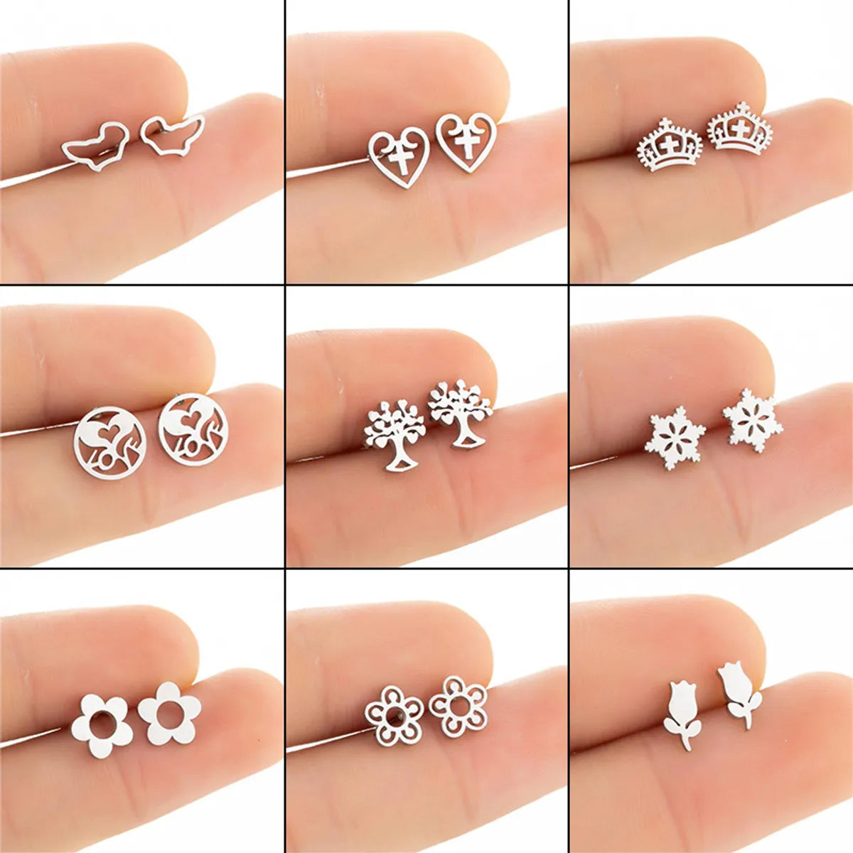 Simple Style Plant Stainless Steel Plating Ear Studs 1 Pair