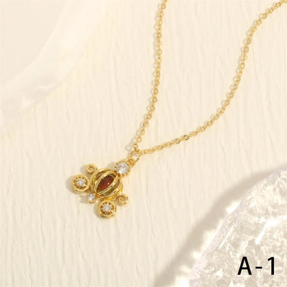 Simple Style Pumpkin Car Copper 18k Gold Plated Crystal Zircon Pendant Necklace In Bulk