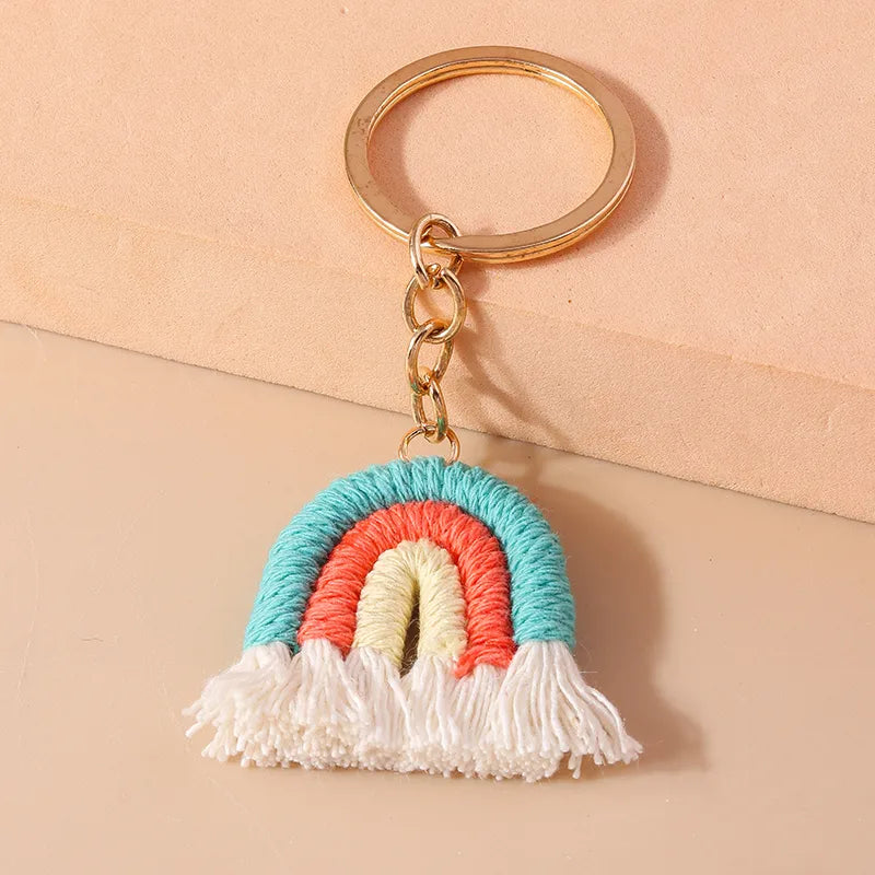 Simple Style Rainbow Fabric Zinc Alloy Keychain