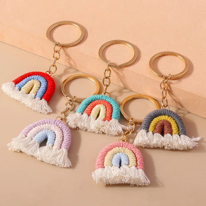 Simple Style Rainbow Fabric Zinc Alloy Keychain