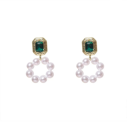 Simple Style Rectangle Alloy Pearl Inlay Rhinestones Women's Drop Earrings