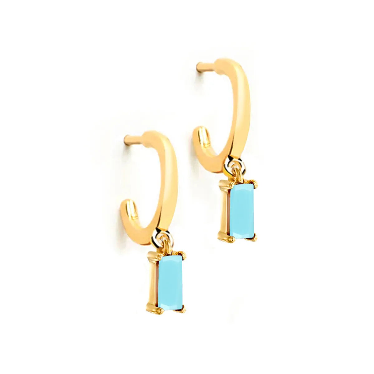 Simple Style Rectangle Copper Dangling Earrings Gold Plated Rhinestones Copper Earrings