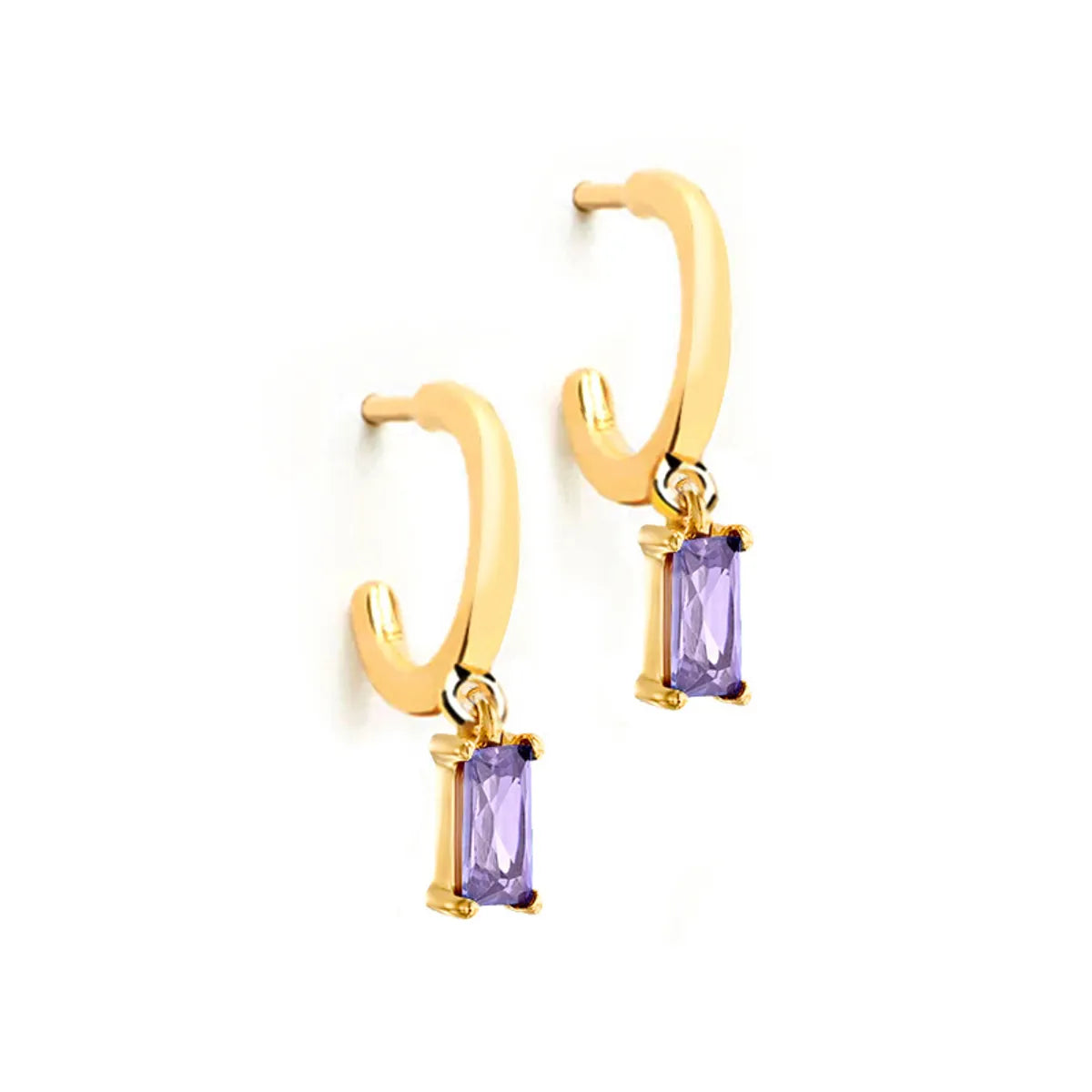 Simple Style Rectangle Copper Dangling Earrings Gold Plated Rhinestones Copper Earrings