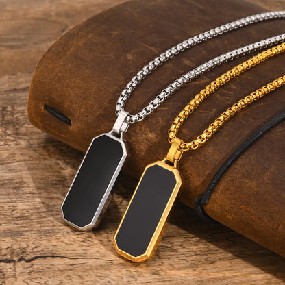 Simple Style Rectangle 304 Stainless Steel Epoxy Plating 18K Gold Plated Men'S Pendant Necklace