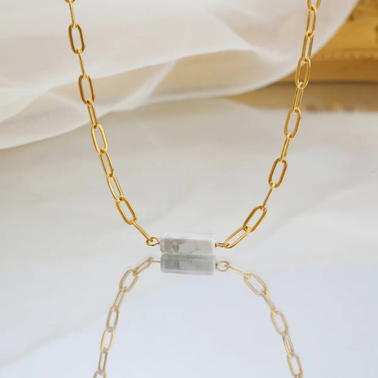 Simple Style Rectangle Stainless Steel Plating Inlay Natural Stone 18k Gold Plated Pendant Necklace