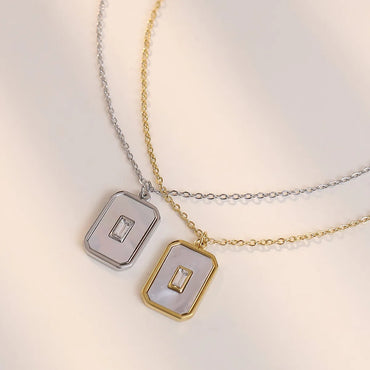 Simple Style Rectangle Stainless Steel Plating Inlay Shell White Gold Plated Gold Plated Pendant Necklace