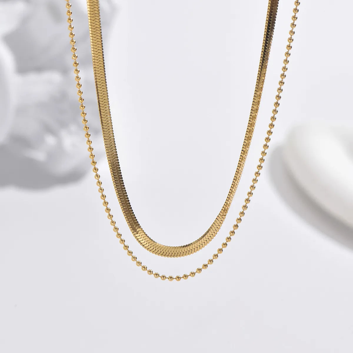 Simple Style Rectangle Stainless Steel Plating Inlay Zircon 14k Gold Plated Double Layer Necklaces