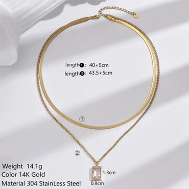 Simple Style Rectangle Stainless Steel Plating Inlay Zircon 14k Gold Plated Double Layer Necklaces