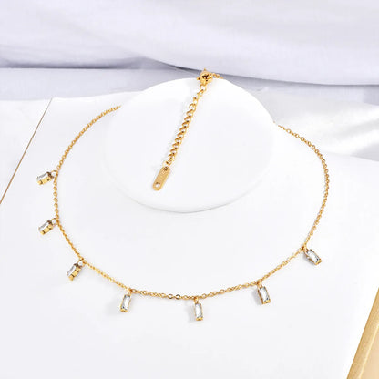 Simple Style Rectangle Stainless Steel Plating Inlay Zircon 18k Gold Plated Necklace