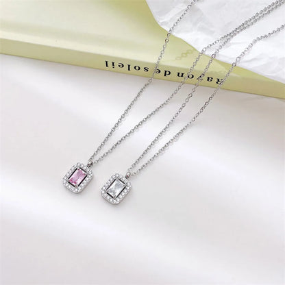 Wholesale Jewelry Simple Style Rectangle 304 Stainless Steel Zircon White Gold Plated Gold Plated Plating Inlay Pendant Necklace