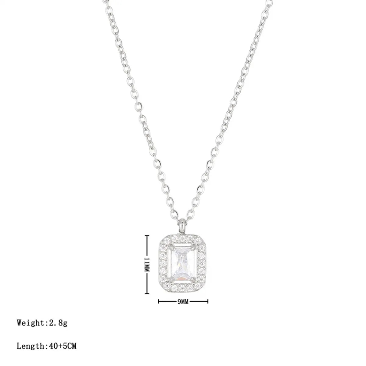 Wholesale Jewelry Simple Style Rectangle 304 Stainless Steel Zircon White Gold Plated Gold Plated Plating Inlay Pendant Necklace