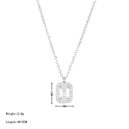 Wholesale Jewelry Simple Style Rectangle 304 Stainless Steel Zircon White Gold Plated Gold Plated Plating Inlay Pendant Necklace