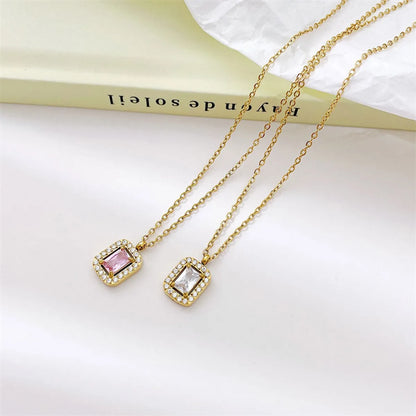 Wholesale Jewelry Simple Style Rectangle 304 Stainless Steel Zircon White Gold Plated Gold Plated Plating Inlay Pendant Necklace