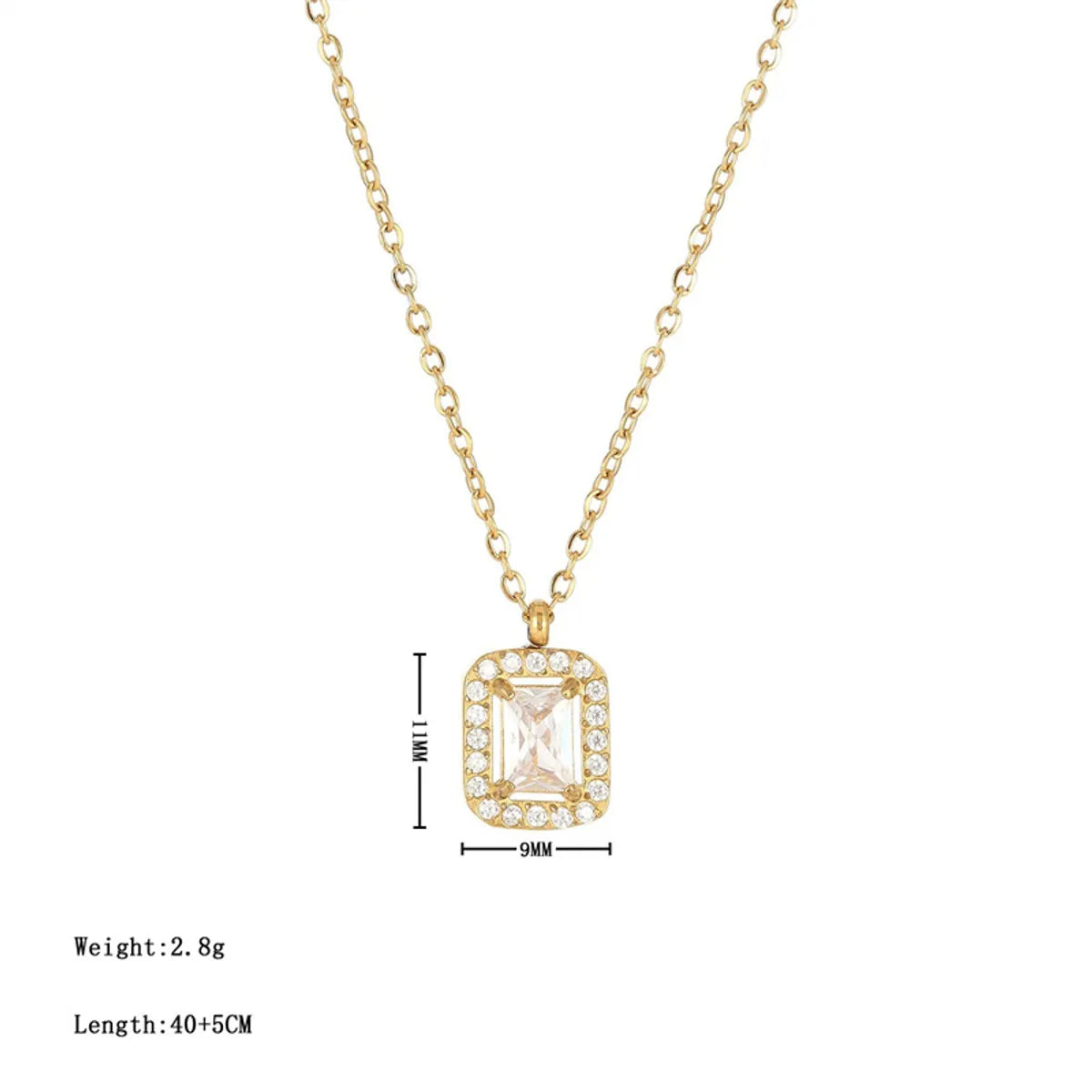 Wholesale Jewelry Simple Style Rectangle 304 Stainless Steel Zircon White Gold Plated Gold Plated Plating Inlay Pendant Necklace