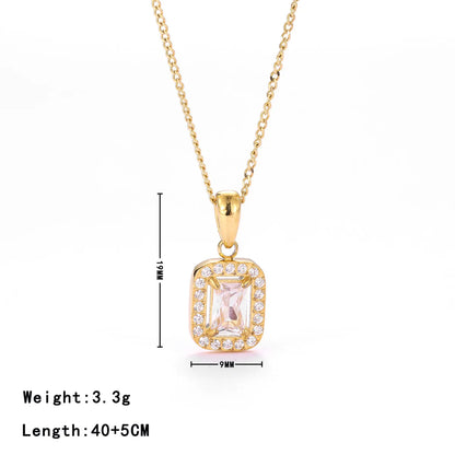 Wholesale Jewelry Simple Style Rectangle 304 Stainless Steel Zircon White Gold Plated Gold Plated Plating Inlay Pendant Necklace