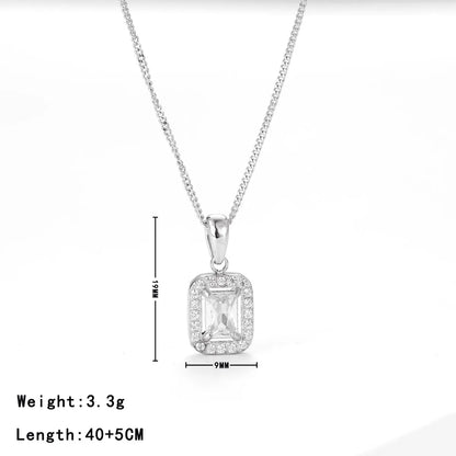 Wholesale Jewelry Simple Style Rectangle 304 Stainless Steel Zircon White Gold Plated Gold Plated Plating Inlay Pendant Necklace