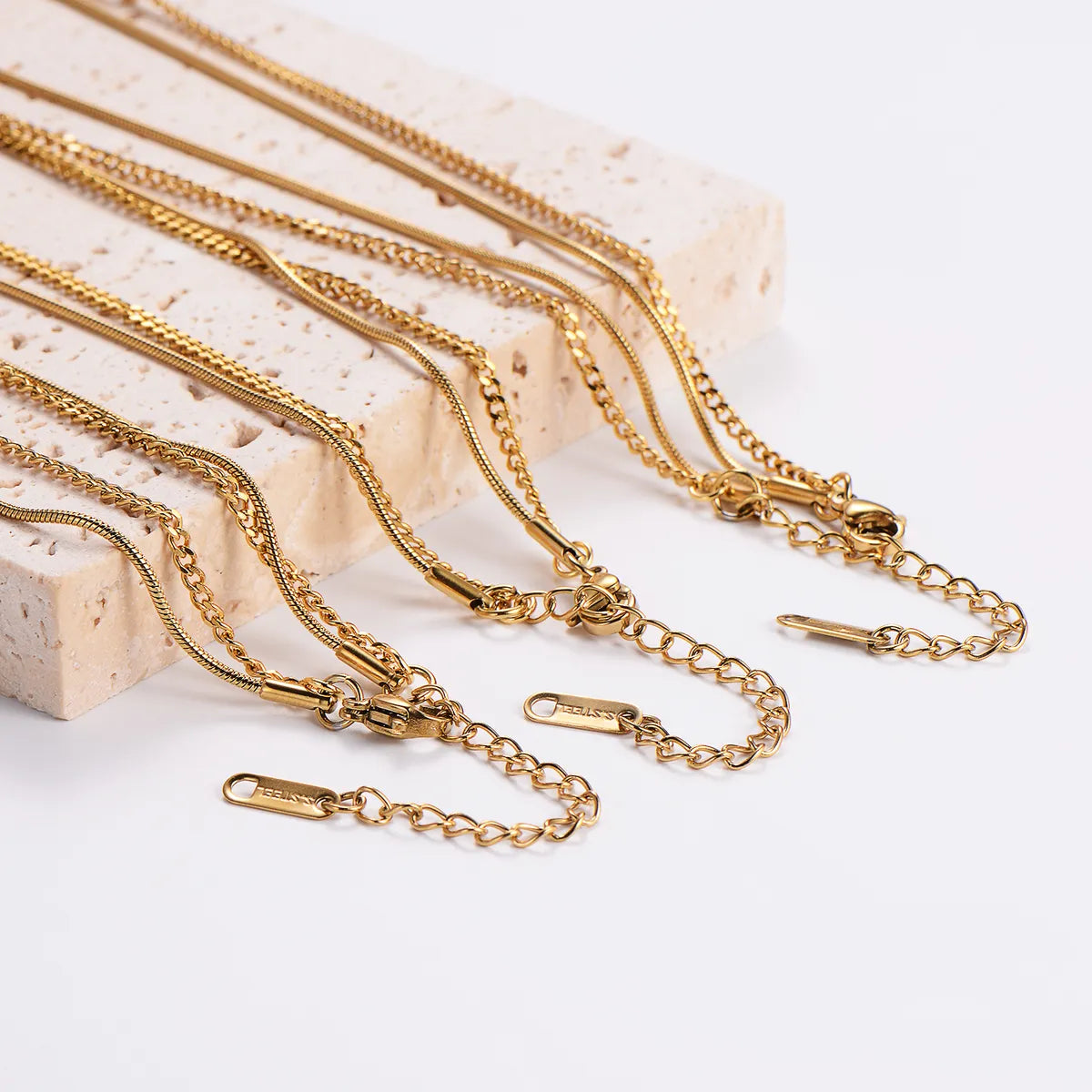 Simple Style Rectangle Stainless Steel Plating Rhinestones 18k Gold Plated Double Layer Necklaces