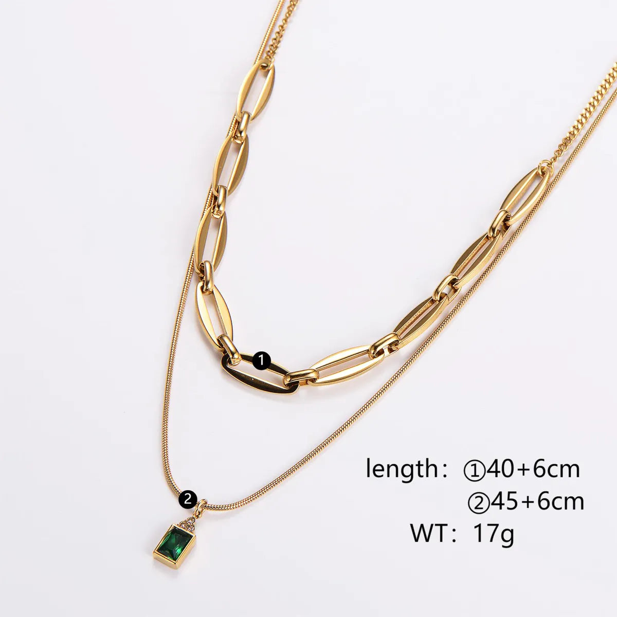 Simple Style Rectangle Stainless Steel Plating Rhinestones 18k Gold Plated Double Layer Necklaces