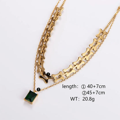 Simple Style Rectangle Stainless Steel Plating Zircon 18k Gold Plated Layered Necklaces