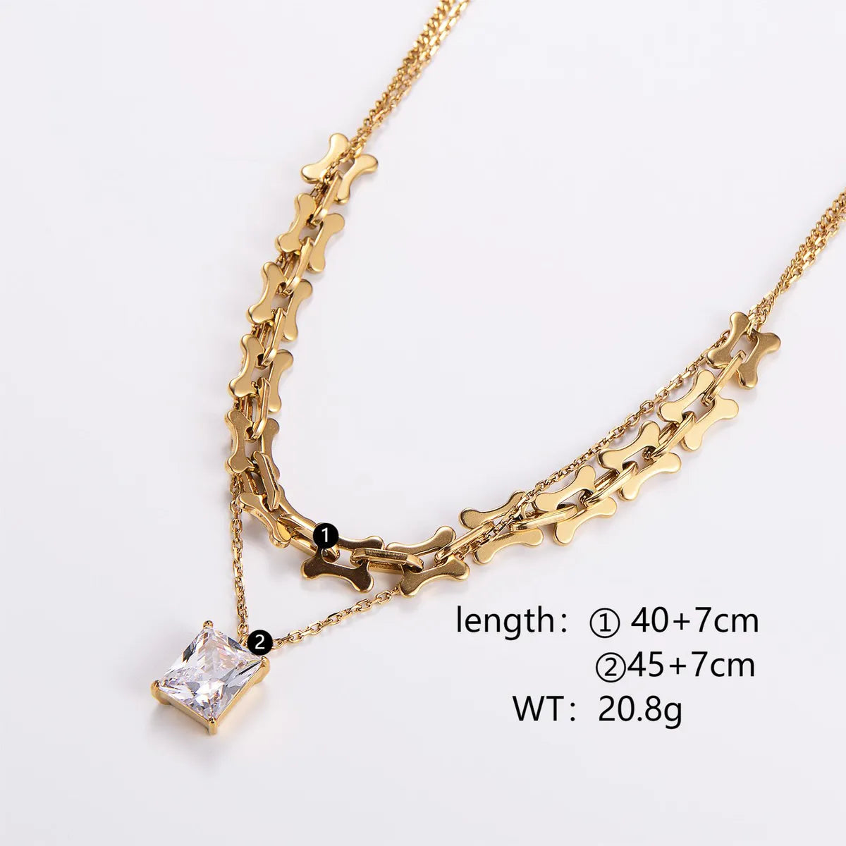 Simple Style Rectangle Stainless Steel Plating Zircon 18k Gold Plated Layered Necklaces