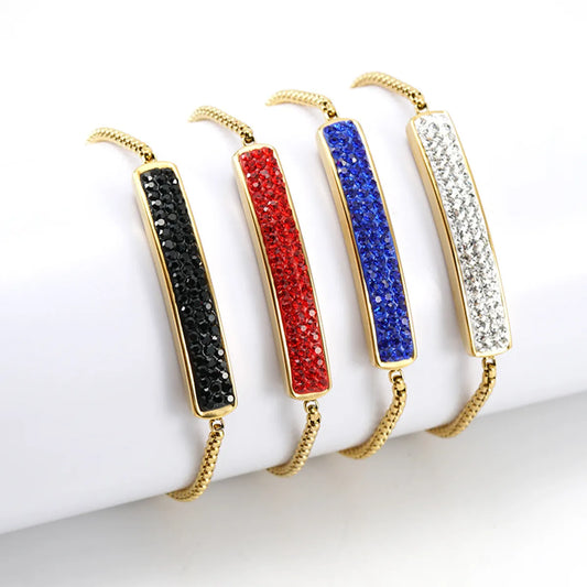 Simple Style Rectangle Titanium Steel Bracelets Rhinestone Plating Stainless Steel Bracelets