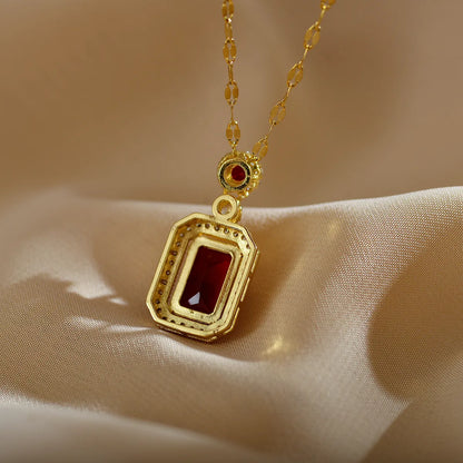 Wholesale Jewelry Simple Style Rectangle Titanium Steel Copper Zircon Gold Plated Inlay Pendant Necklace