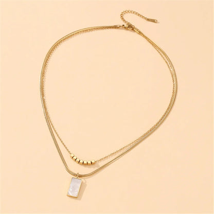 Simple Style Rectangle Titanium Steel Copper Plating Inlay Shell 18k Gold Plated Layered Necklaces