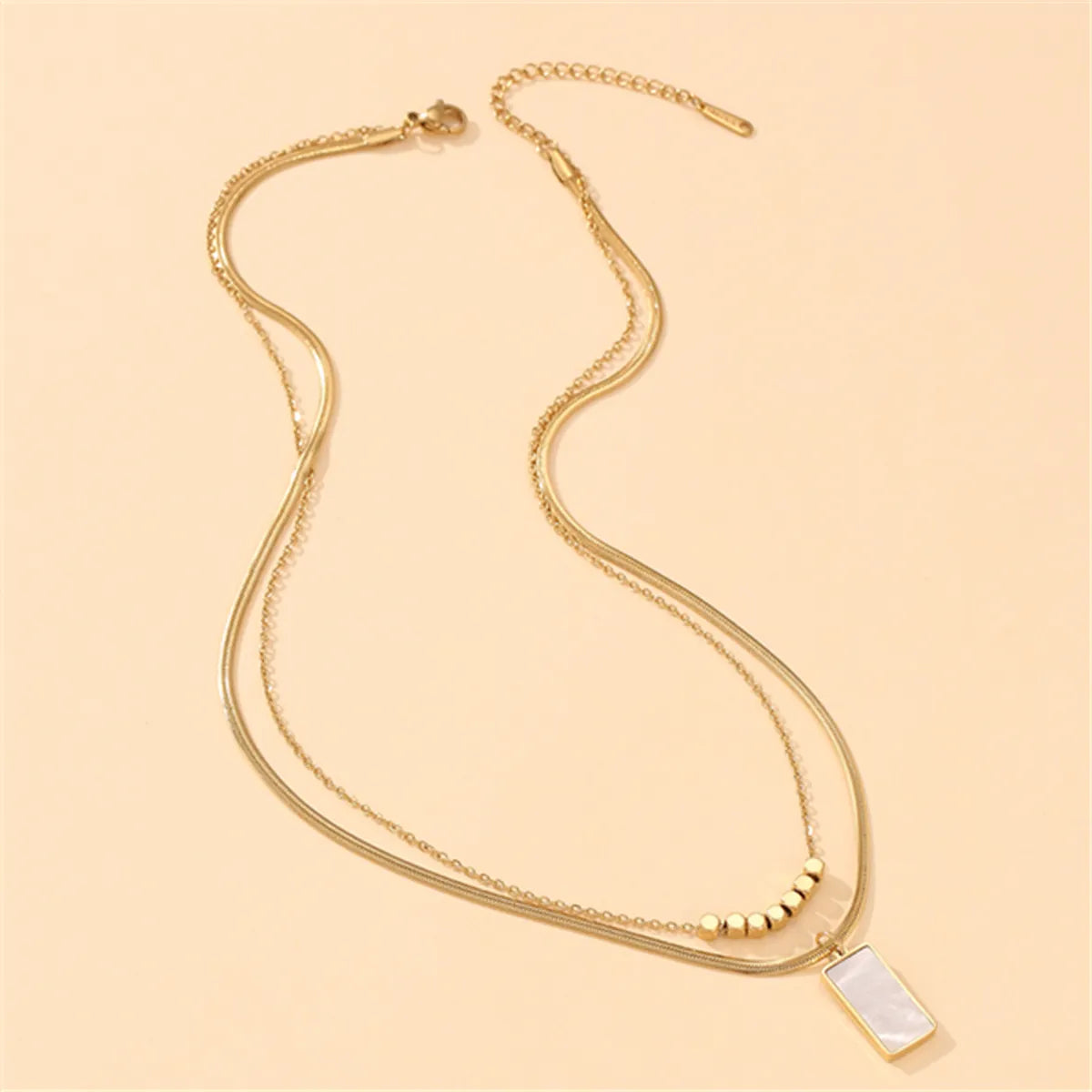 Simple Style Rectangle Titanium Steel Copper Plating Inlay Shell 18k Gold Plated Layered Necklaces